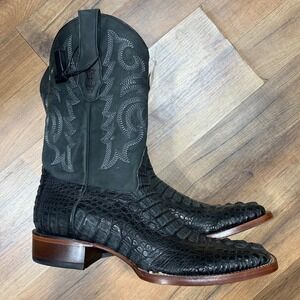 Los Altos Genuine Caiman Leather Square Toe Western Boots Black Mens 13EE New